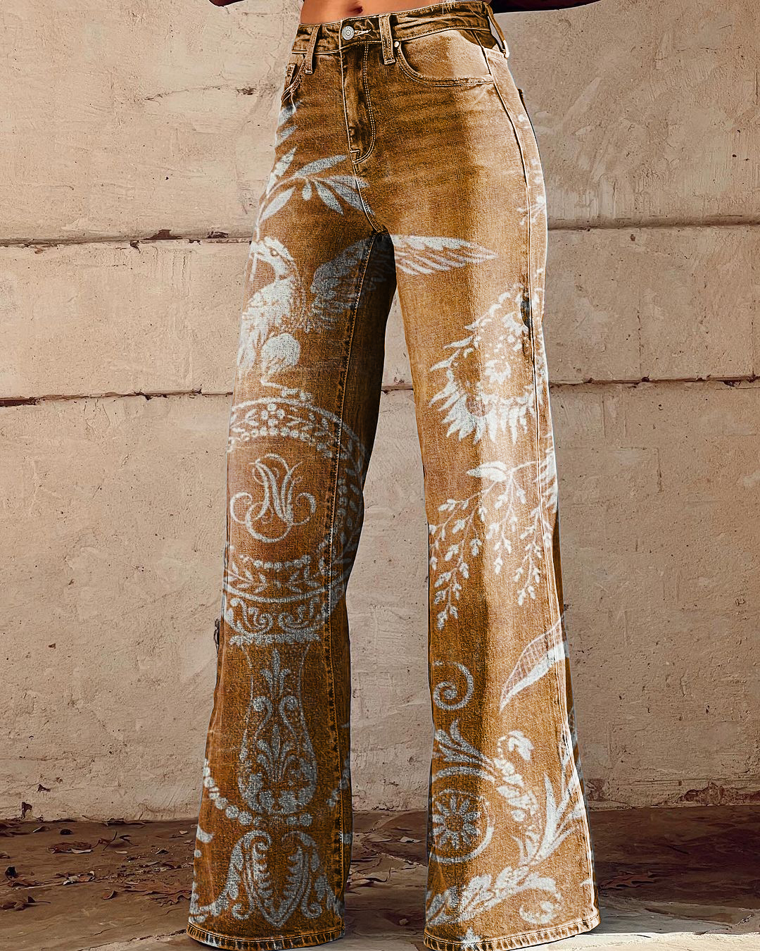 Vintage Floral Print Casual Wide-Leg Pants
