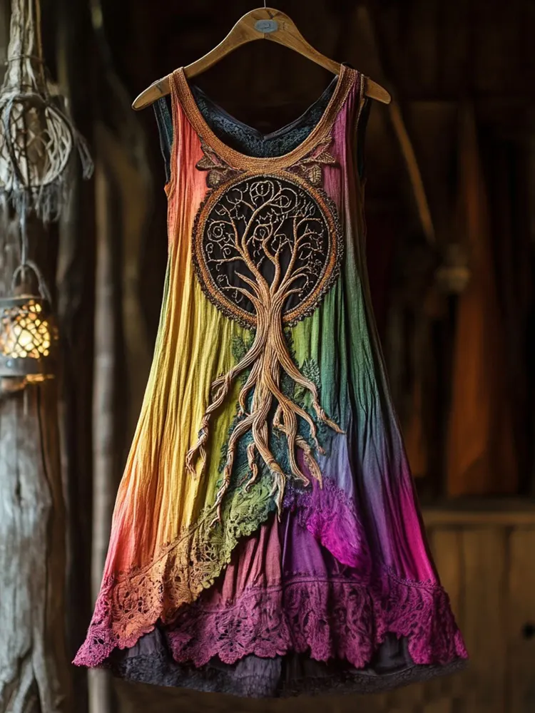 Vintage Life Of Tree Celtic Multicolour Tribal Art Comfy Tank Dress