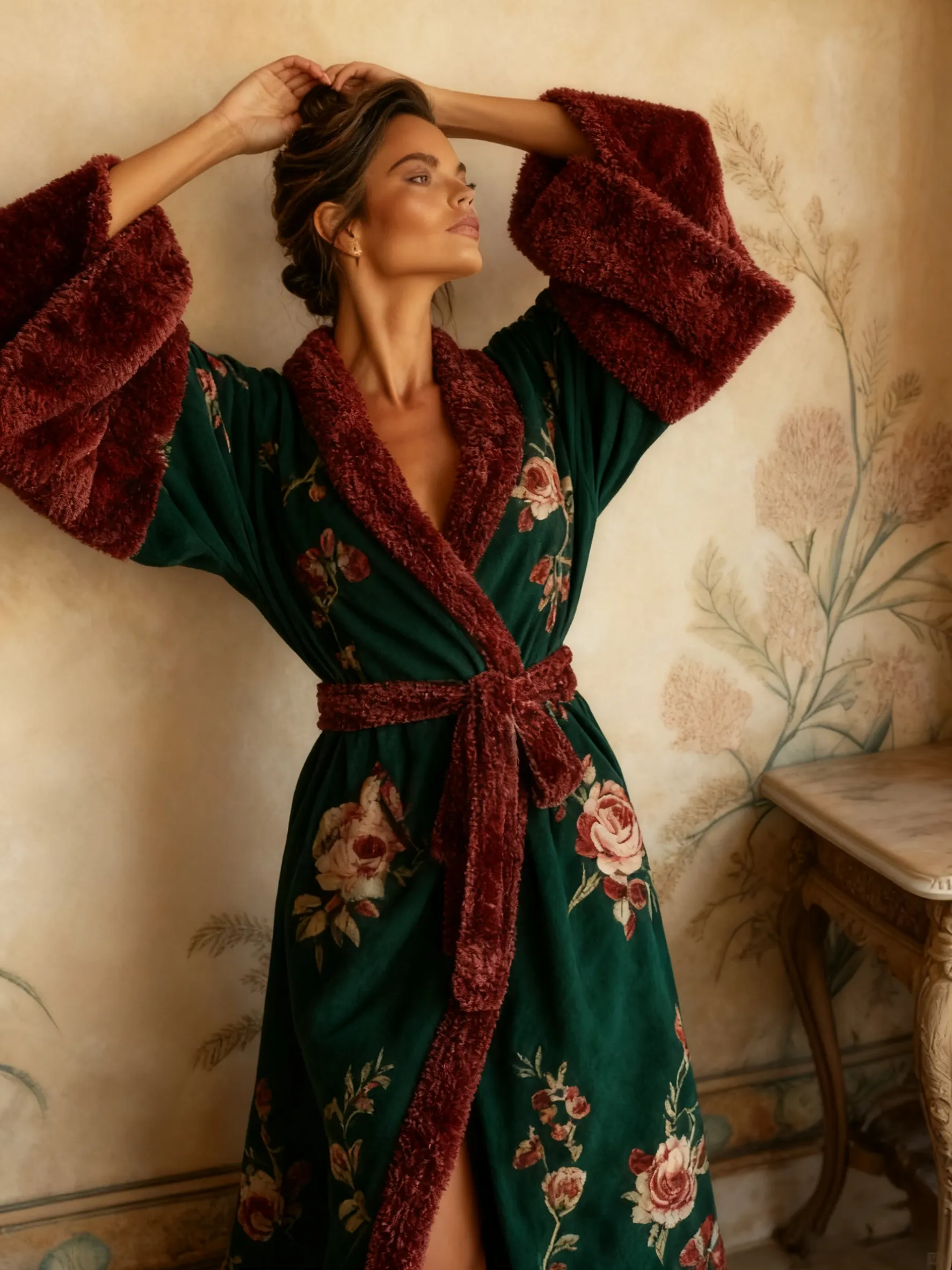 Women's Autumn and Winter Cotton Velvet Blended Robe (With Belt)
