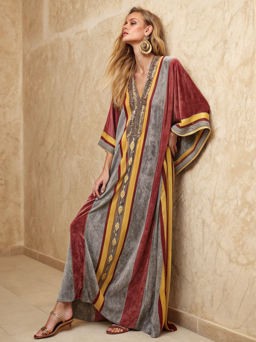 Art print V-neck autumn and winter loose caftan