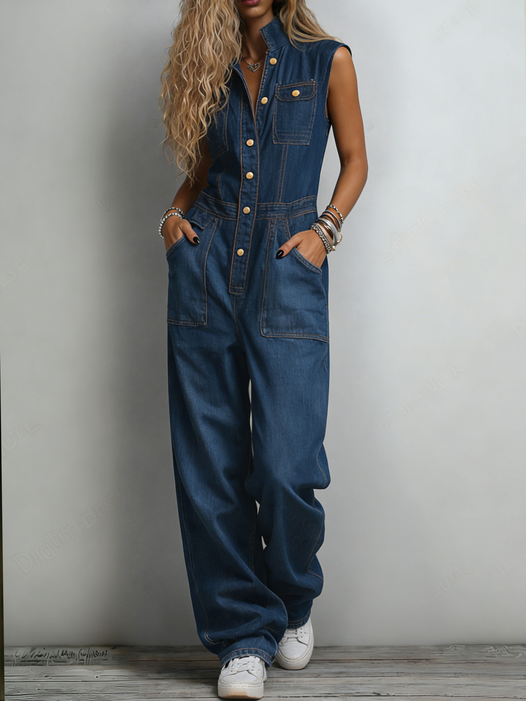 Casual Sleeveless One Piece Denim Jumpsuit