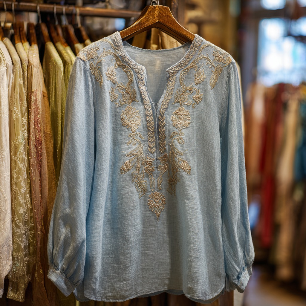 Women's Ethnic Floral Embroidered Casual Shirt