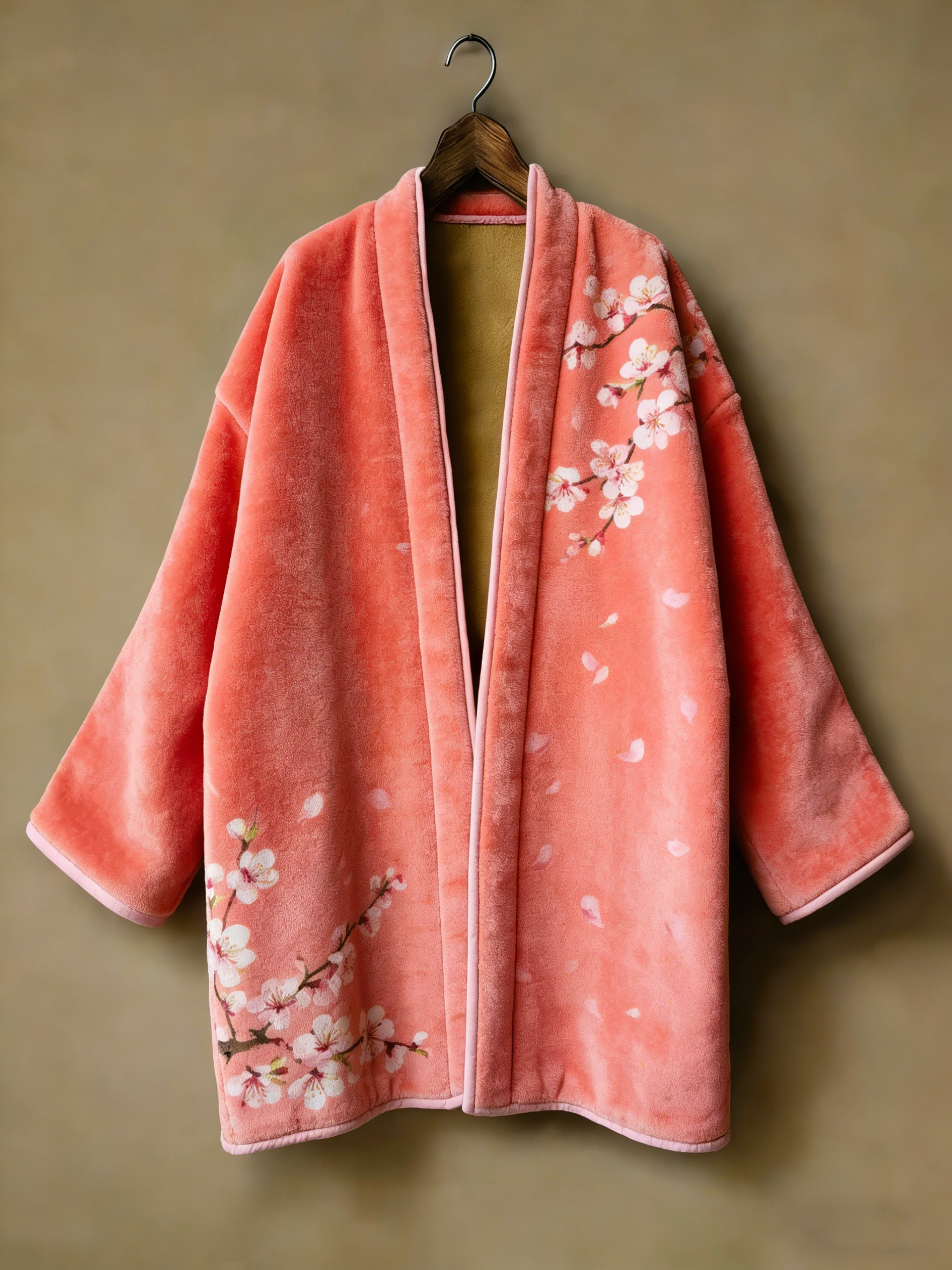 Flannel embroidered printed medium and long kimono cardigan