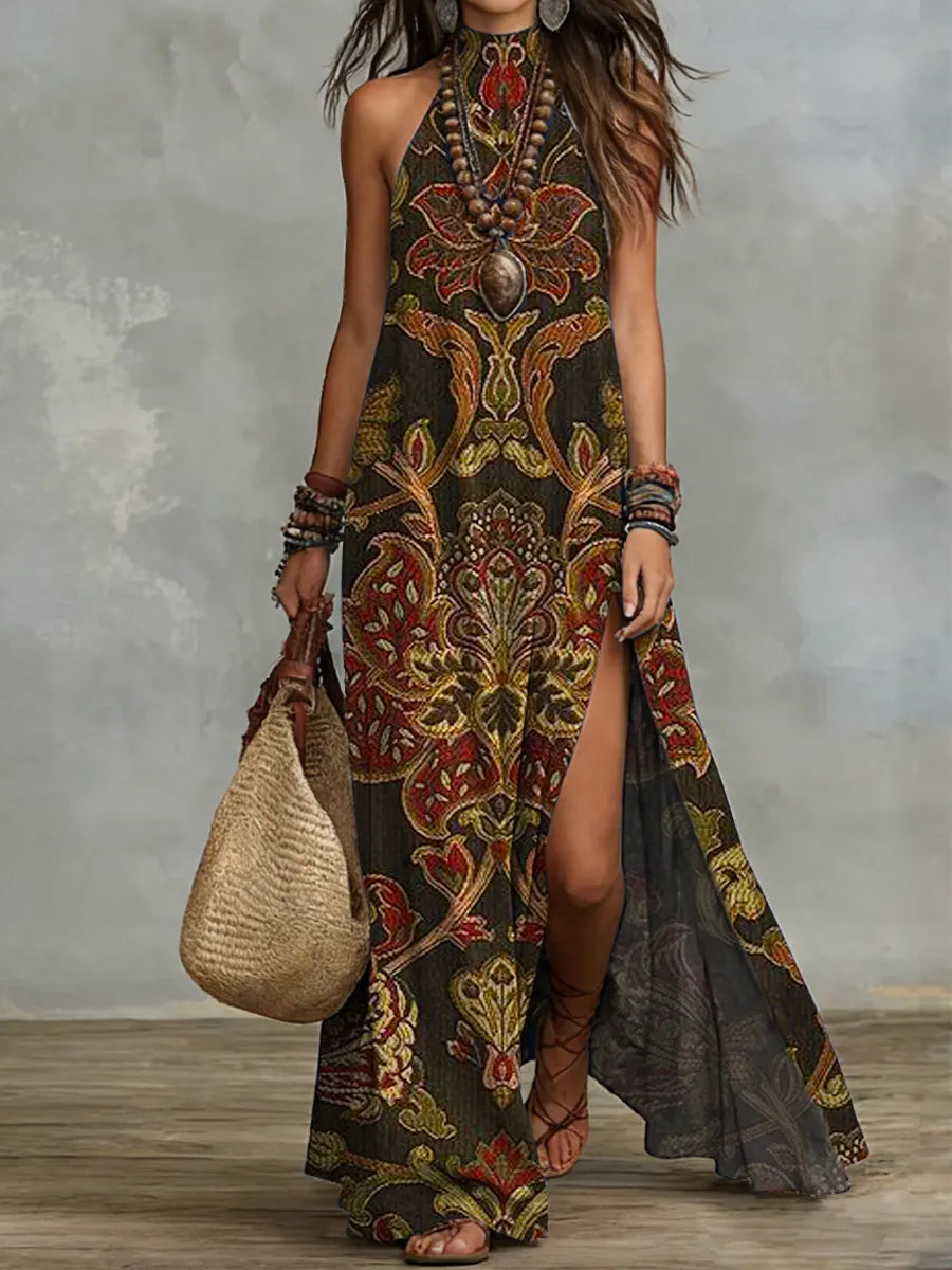 Ethnic Print Sleeveless Maxi Dress