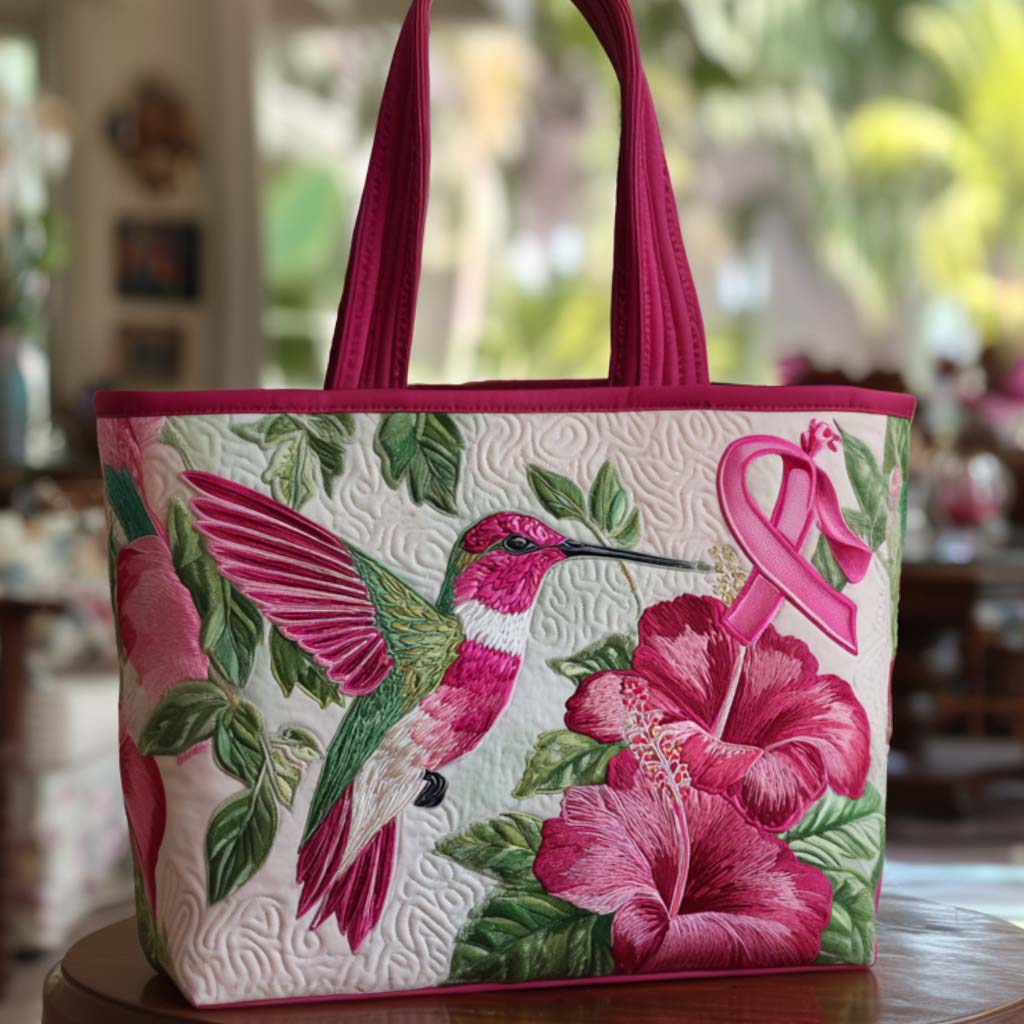 Pink Ribbon Quilted Tote Bag