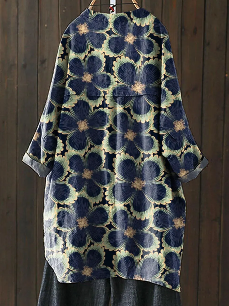 Vintage Lovely Floral Art Print Loose Casual Top Jacket