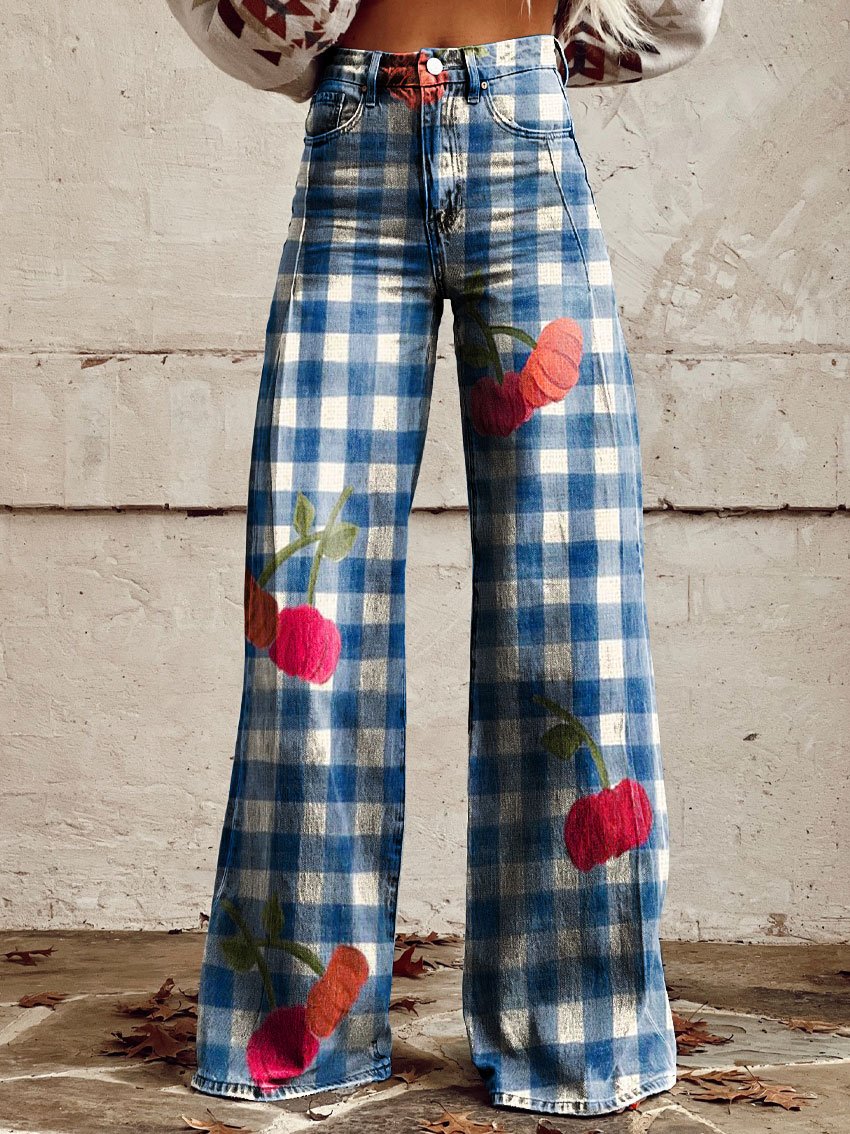 Vintage Western Cowboy Wild Print Casual Wide-Leg Pants