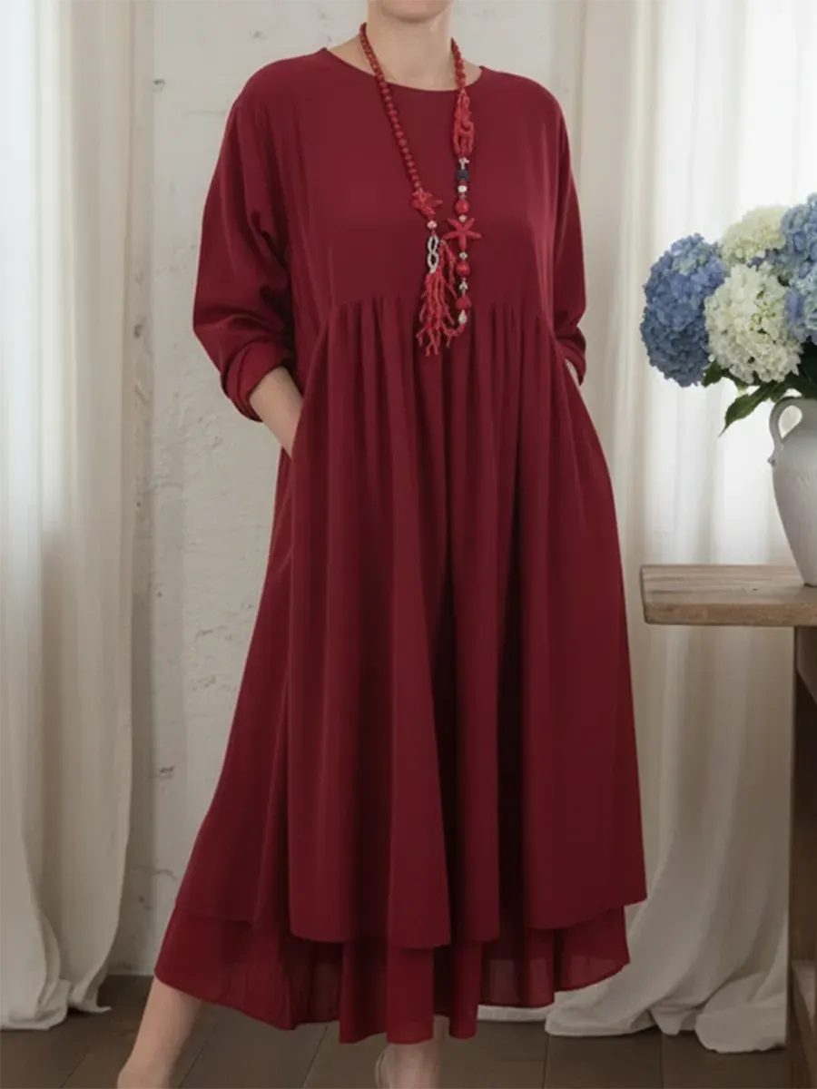Loose-fitting Double-layered Hem Midi Dress