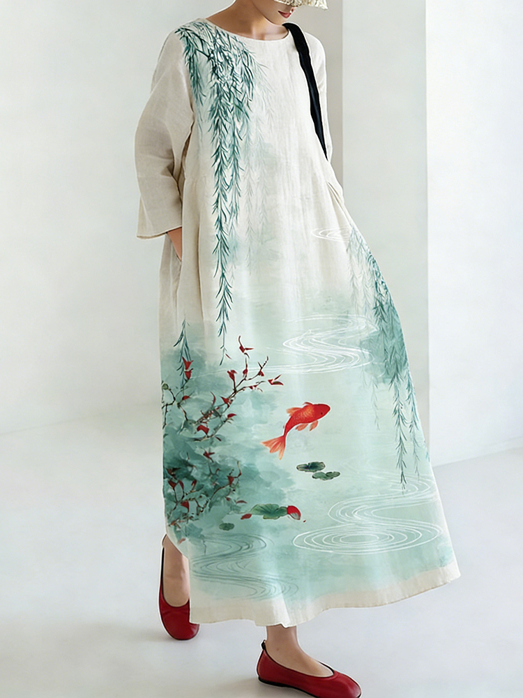 Floral Pattern Japanese Linen Dress