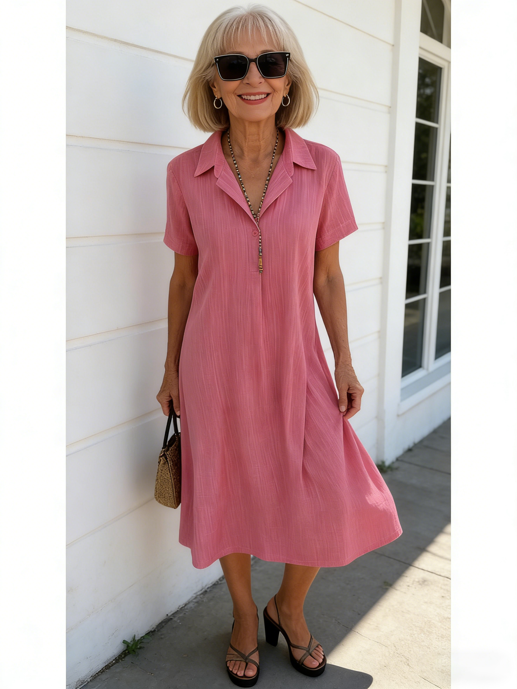 Light Blue Short-Sleeve Shirt Dress