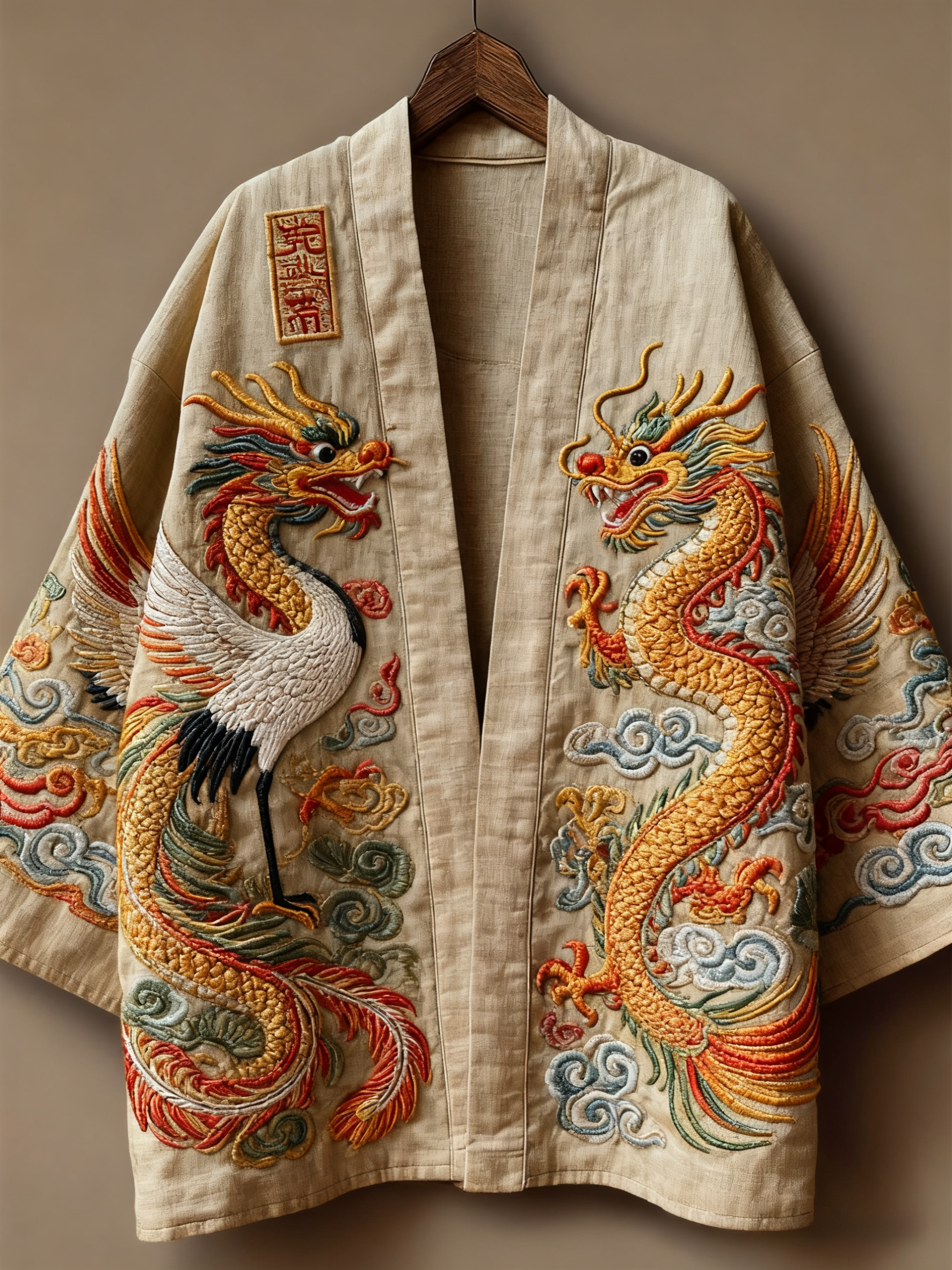 Oriental art landscape painting three-dimensional embroidery linen kimono cardigan