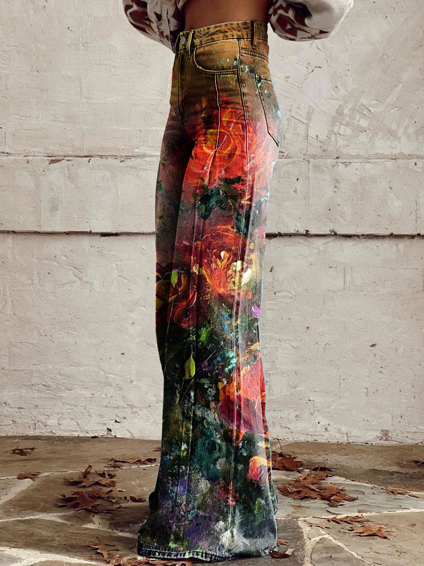 Floral Print Casual Wide-Leg Pants