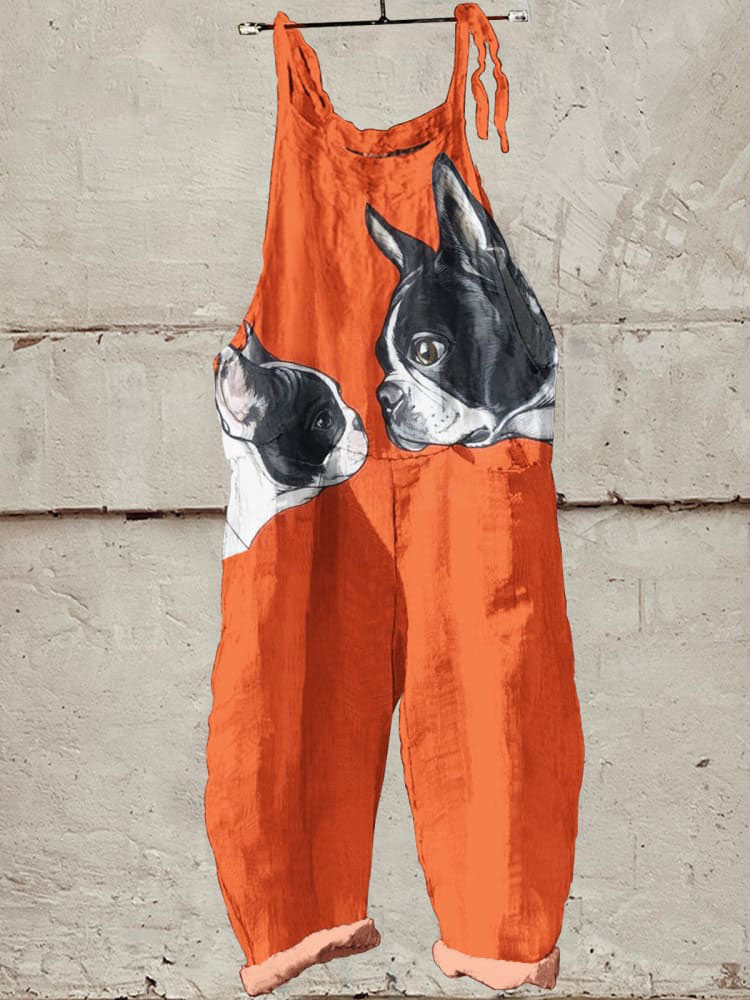 Dog Art Print Casual Wide-Leg Jumpsuit