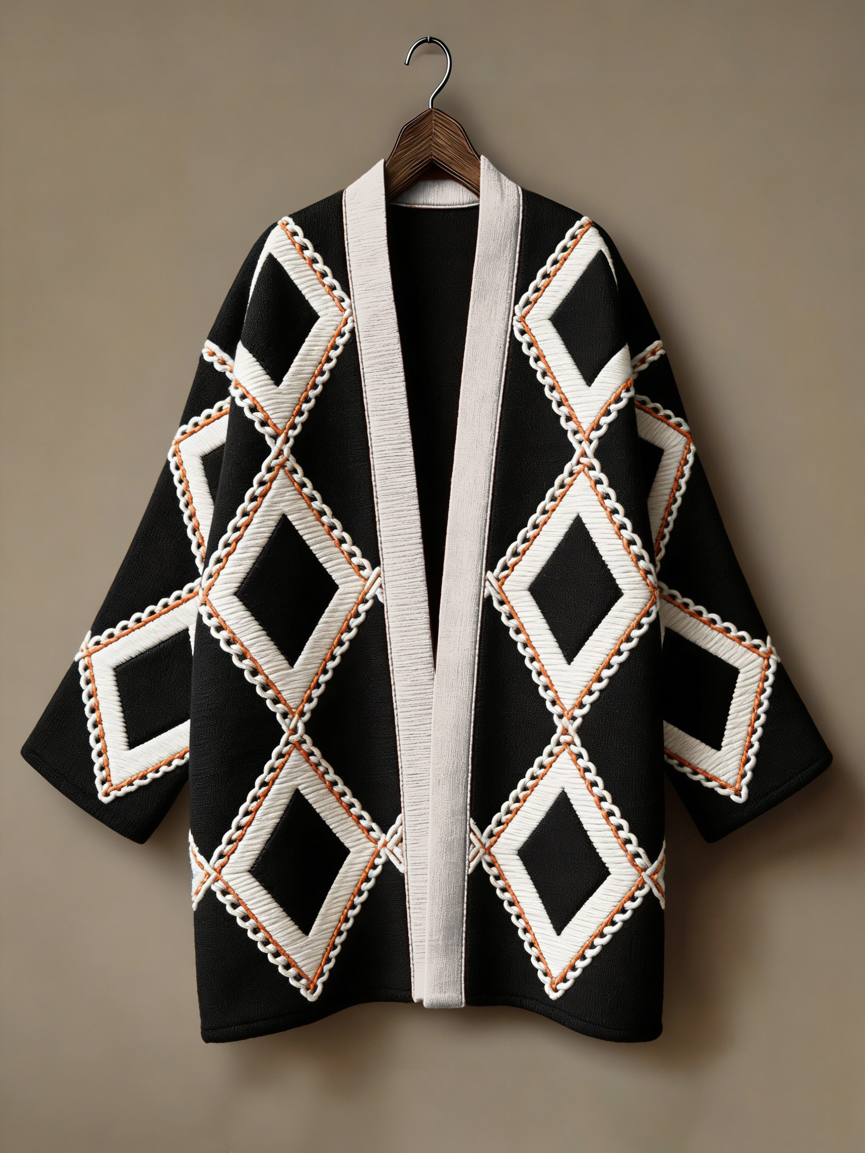 Winter warmest flannel printed and embroidered pattern kimono cardigan