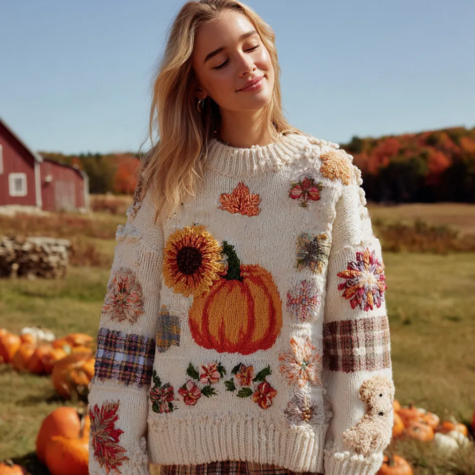 Women's Autumn/winter Thanksgiving Round Neck Warmth-giving Knit Sweater