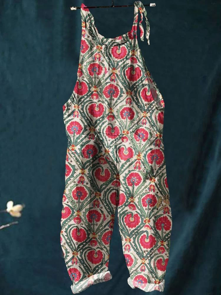 Flower Art Print Casual Wide-Leg Jumpsuit