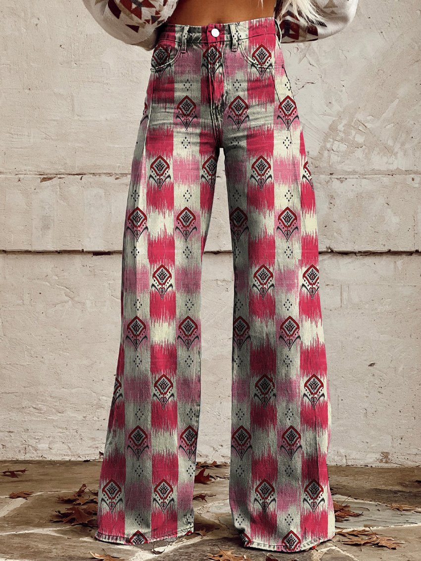 Spring Vibe Western Style Floral Seamless Pattern Printed Casual Wide-Leg Pants