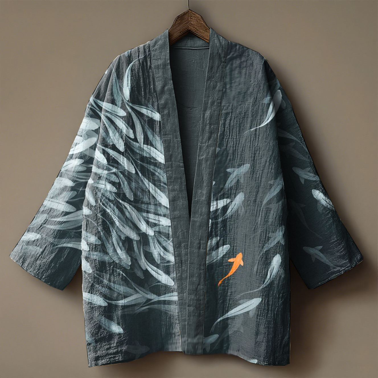 Oriental ink-wash art embroidered linen kimono cardigan