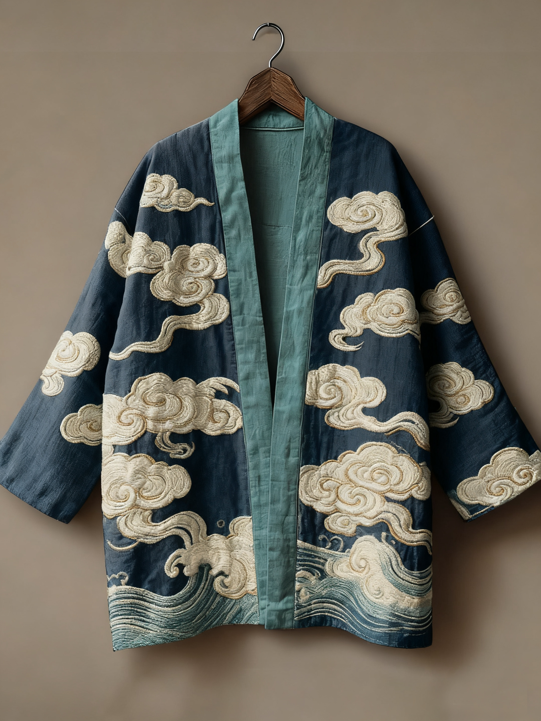 Oriental art landscape painting three-dimensional embroidery linen kimono cardigan