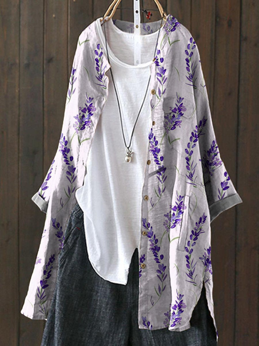Watercolor Lavender Pattern Printed Women's Loose Casual Top Jacket