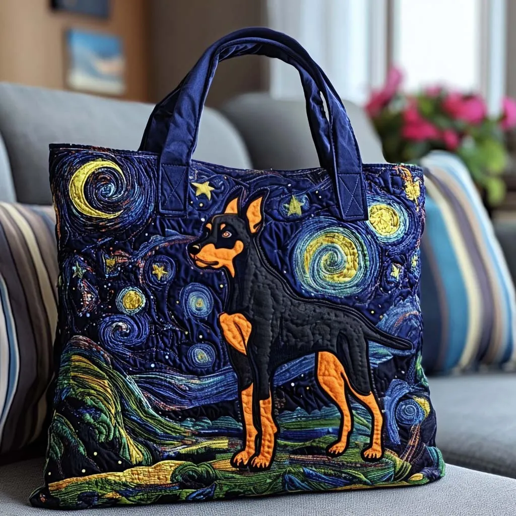 Starry Night Dog Quilted Tote Bag