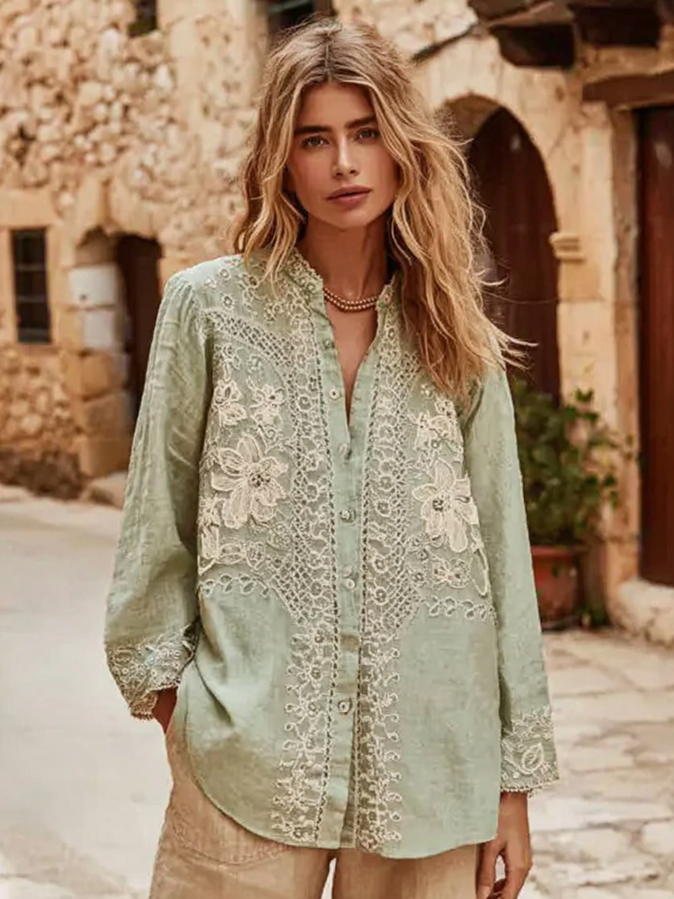 Women's Floral Lace Embroidery Art Shirt