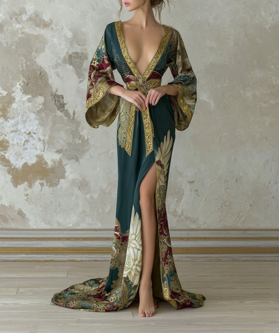 Elegant Vintage Printed Robe