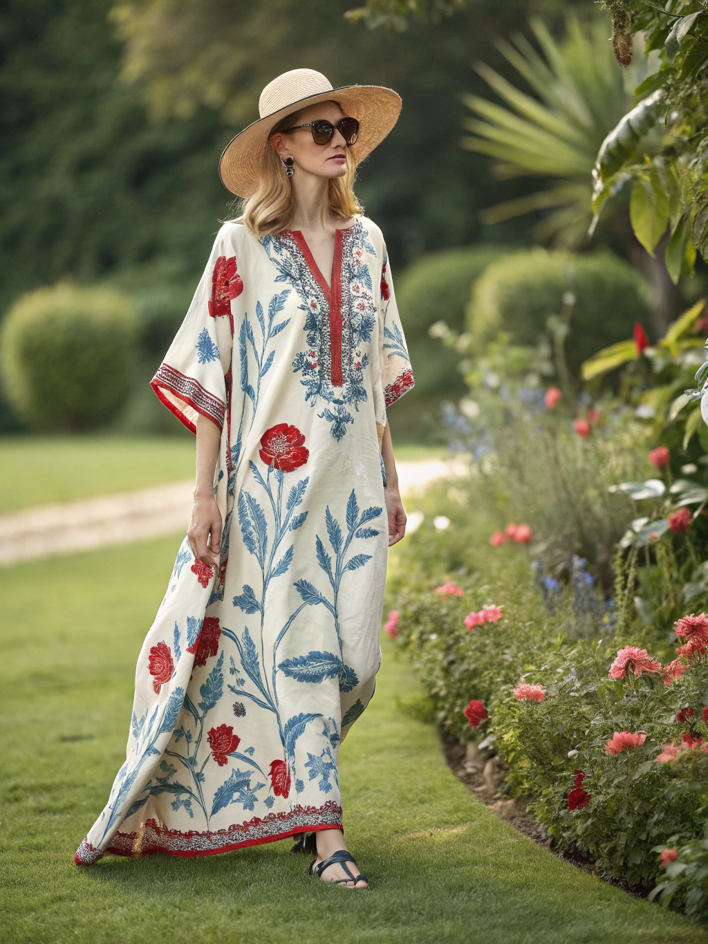 Cotton & Linen Long Sleeve Kaftan Maxi Dress