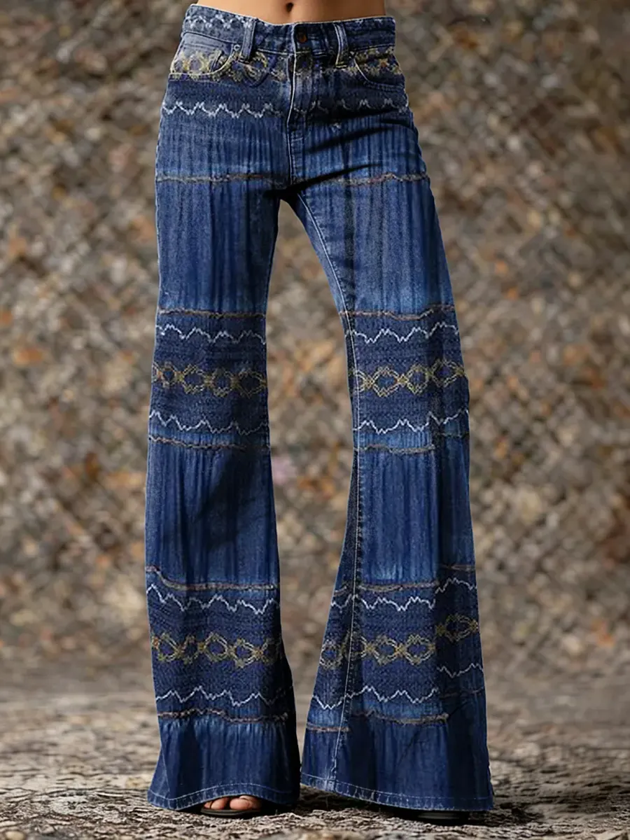 Artistic Floral Print Relaxed Fit Washed Cotton Pants
