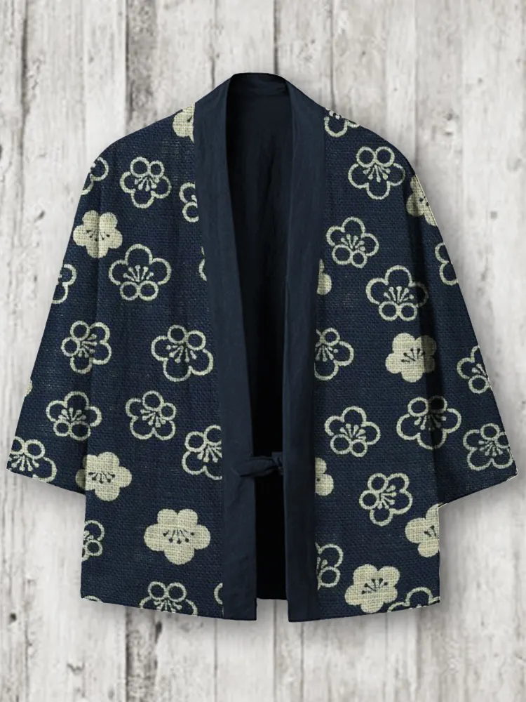 Cherry Blossom Japanese Lino Art Linen Blend Kimono Cardigan