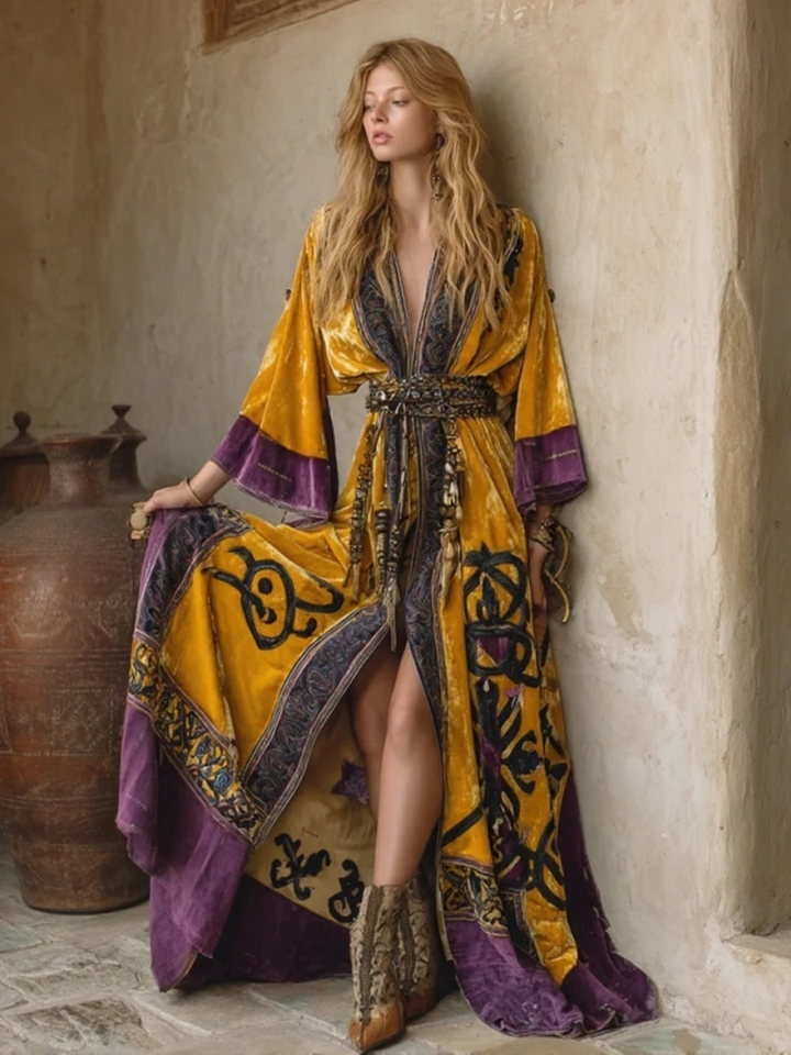 Autumn and winter elegant velvet robe (with belt)