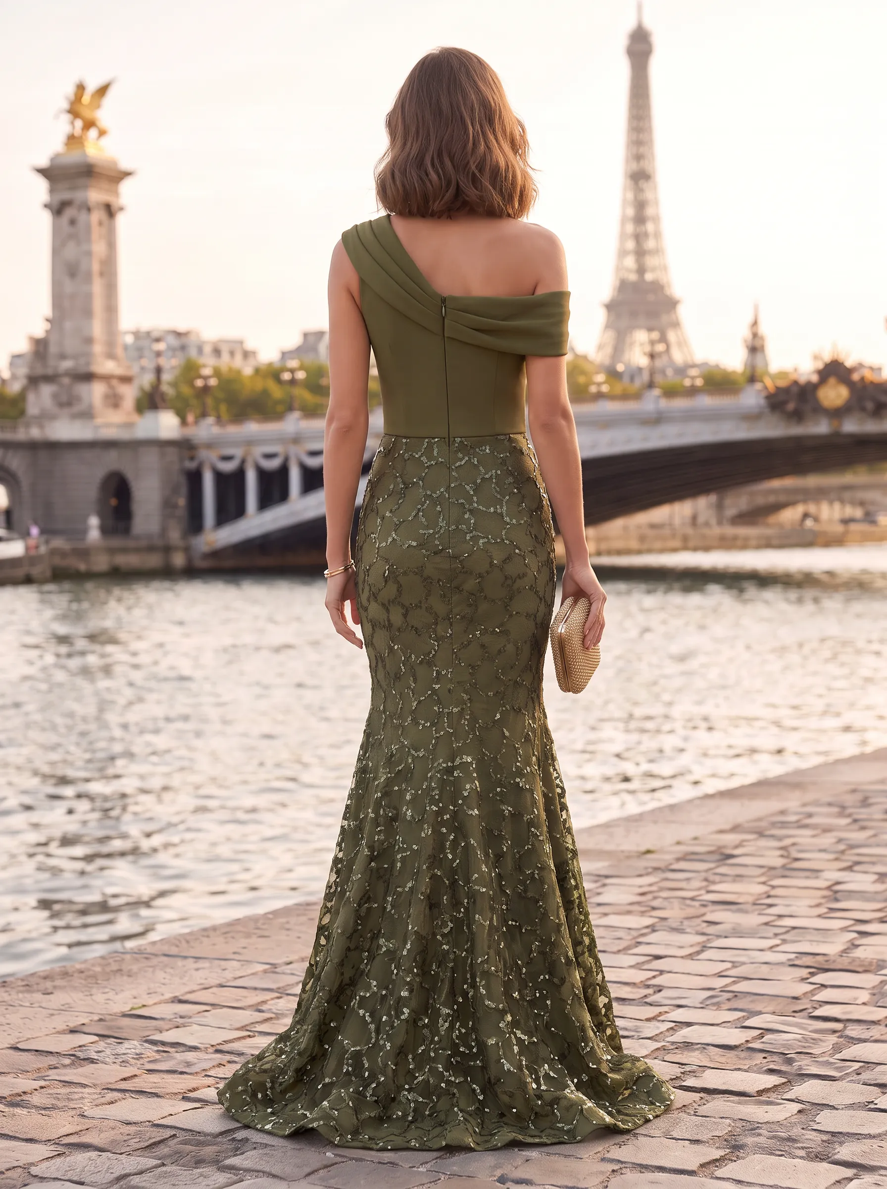 Olive Green One-Shoulder Mermaid Gown