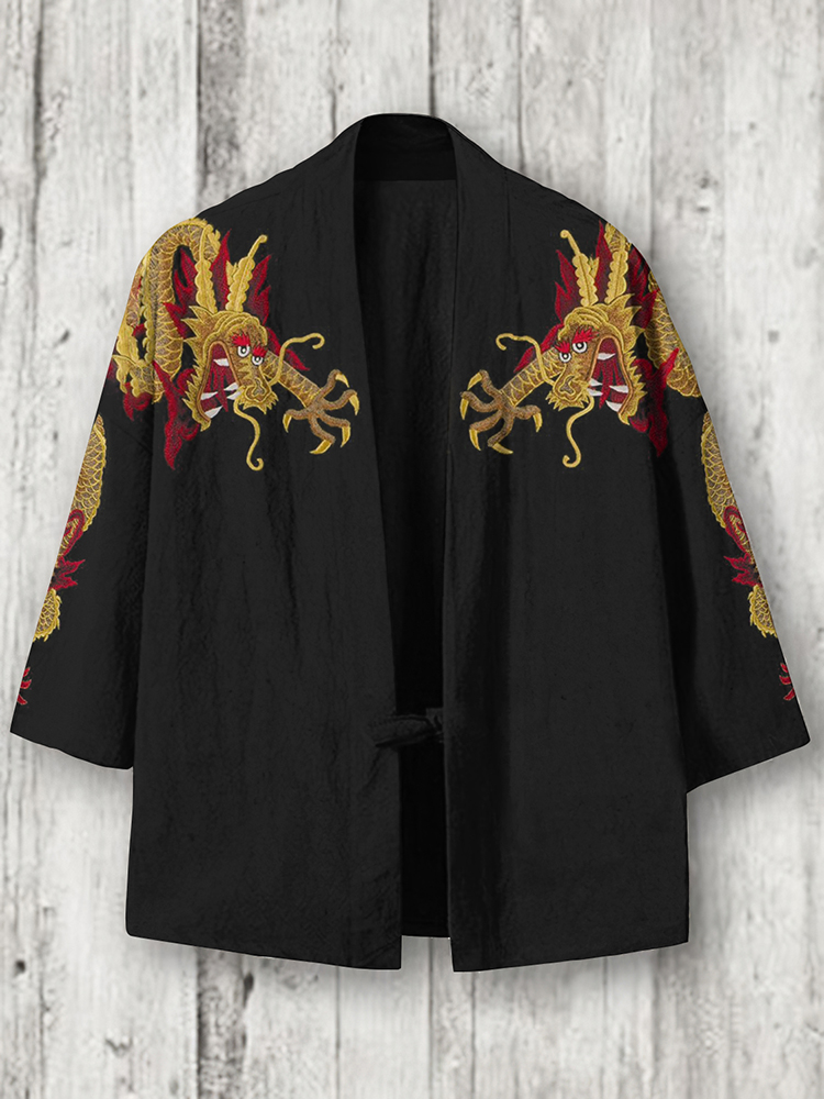 Men's Embroidery Dragon Art Blend Kimono Cardigan