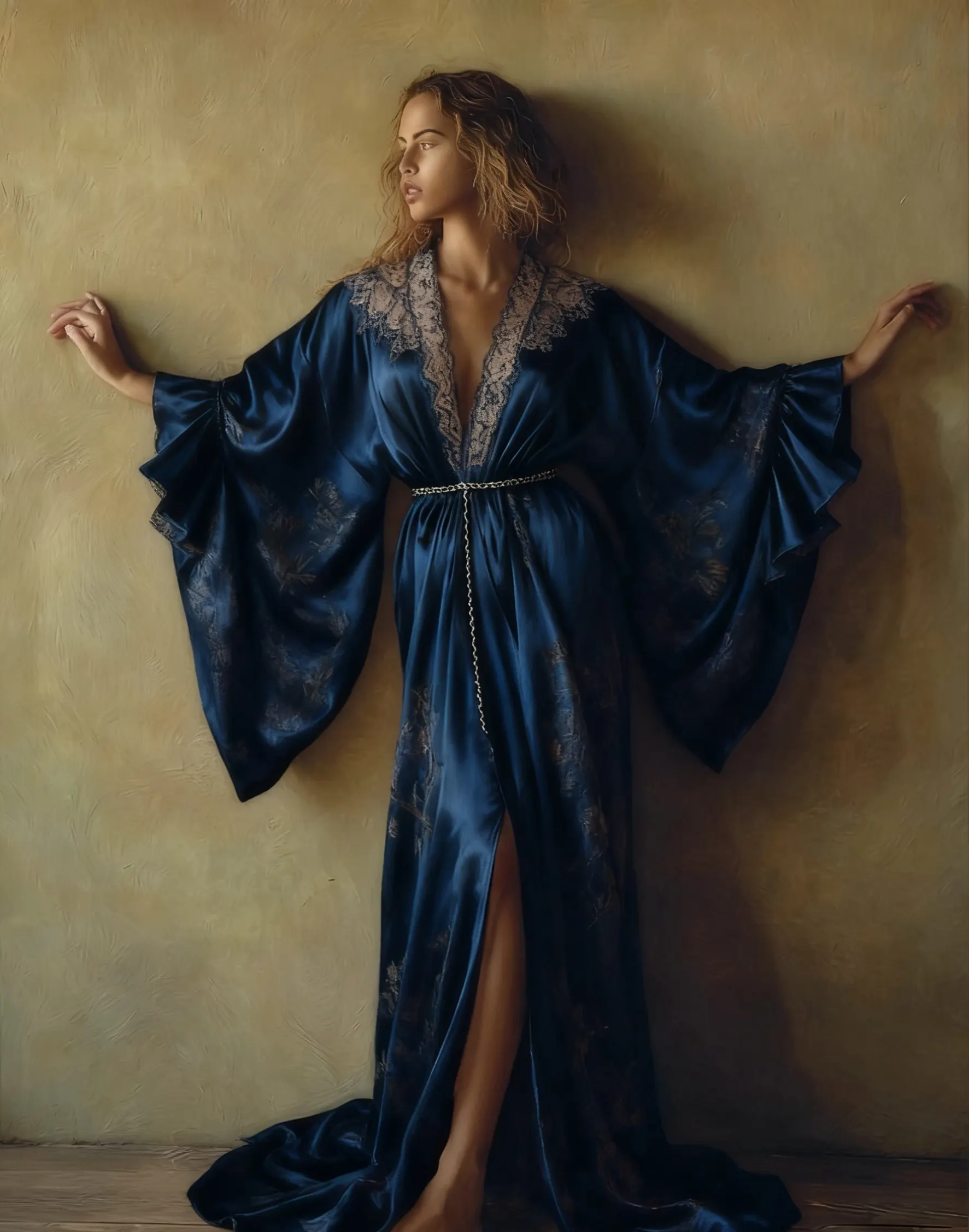 Abstract  Art Print Kimono Long Gown Autumn and Winter Robe With Belt