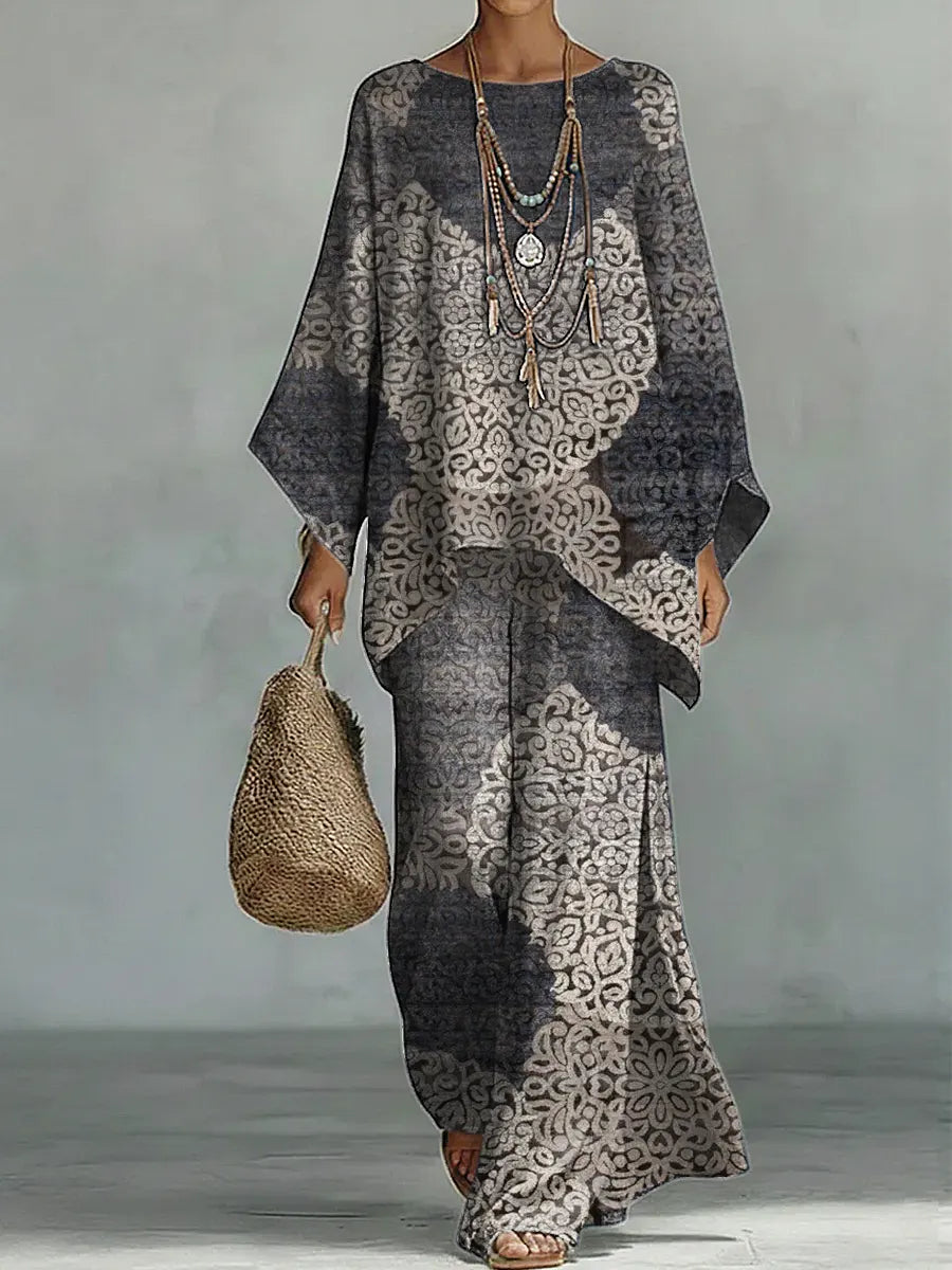 Vintage Pattern Art Print Casual Cotton Linen Set