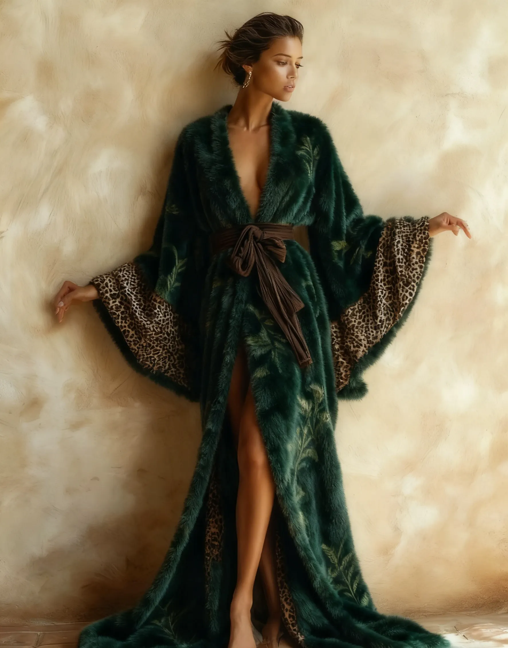 Abstract  Art Print Kimono Long Gown Autumn and Winter Robe With Belt