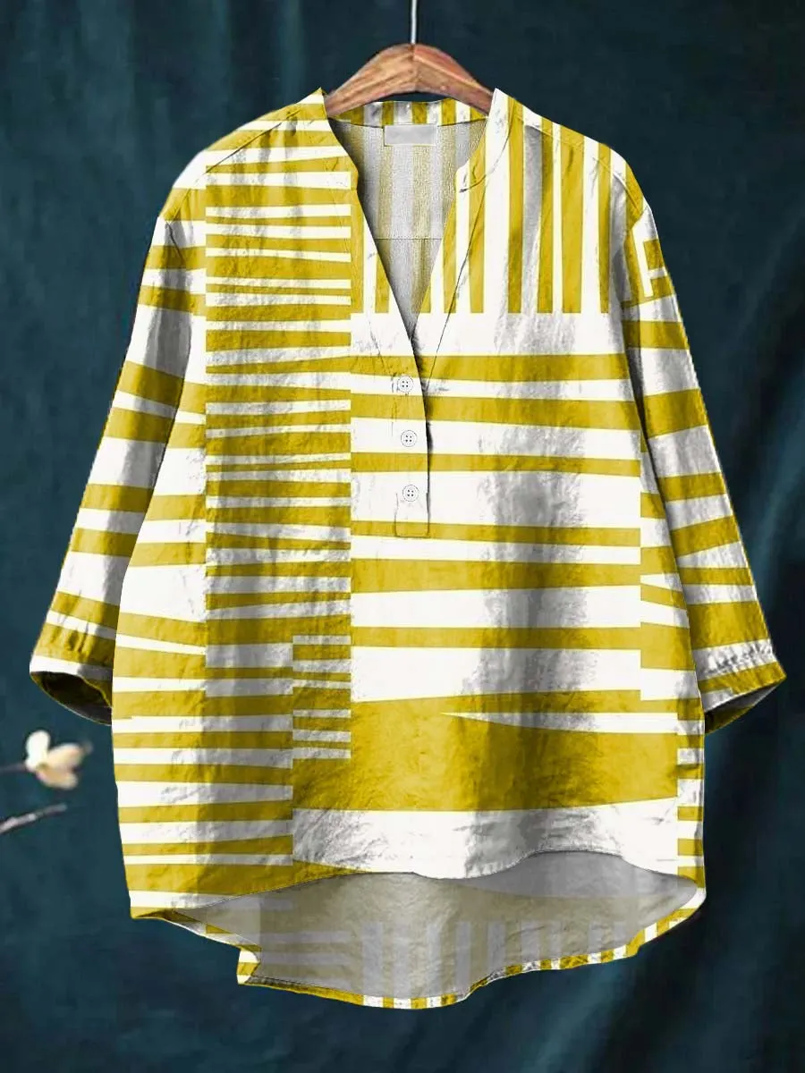 Geometric Pattern Art Print Casual Cotton & Linen Shirt