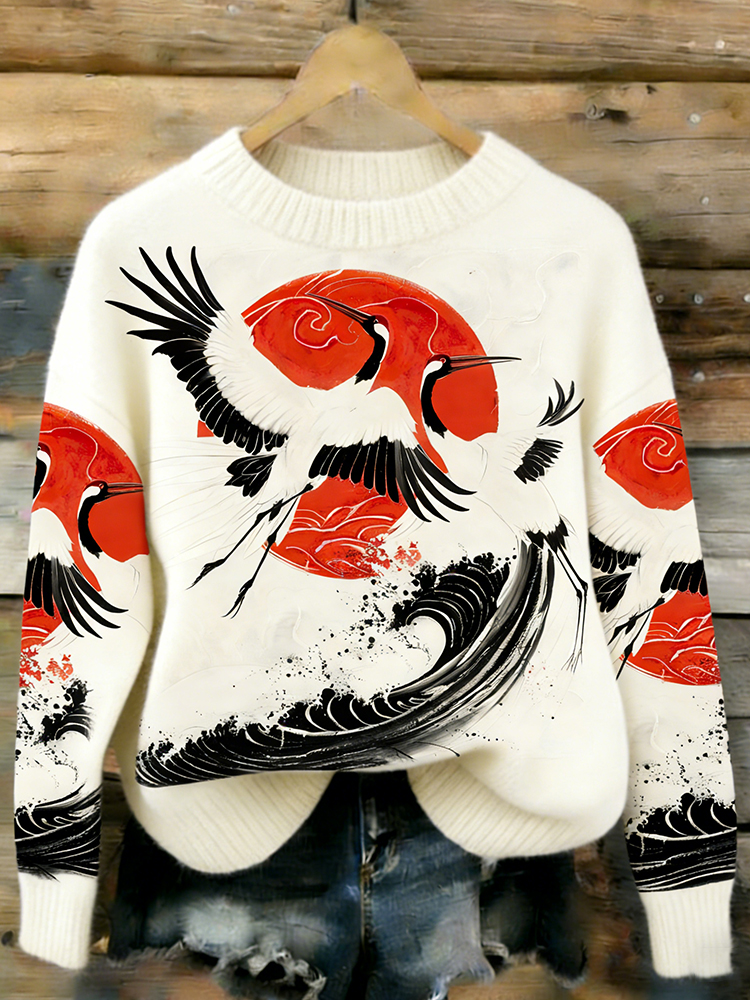 Sunshine Flying Crane Crew Neck Sweater