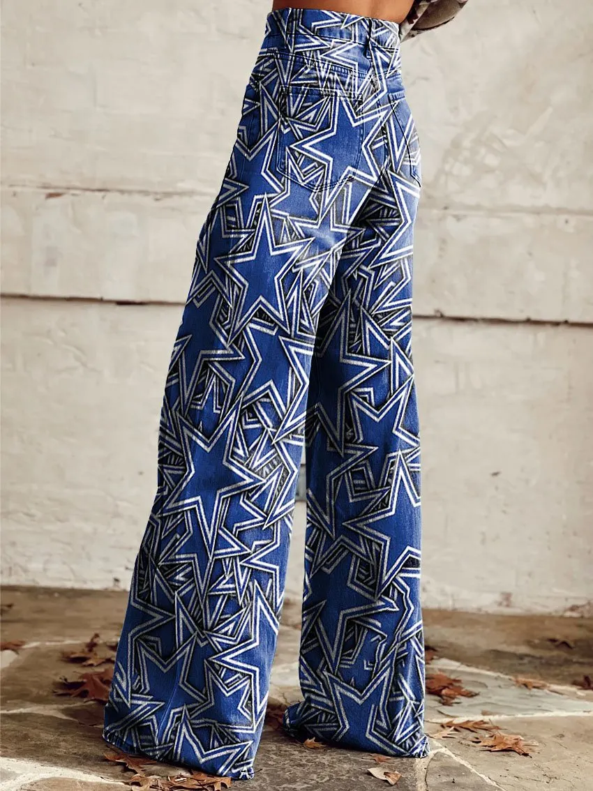 Vintage Western Cowboy Wild Print Casual Wide-Leg Pants