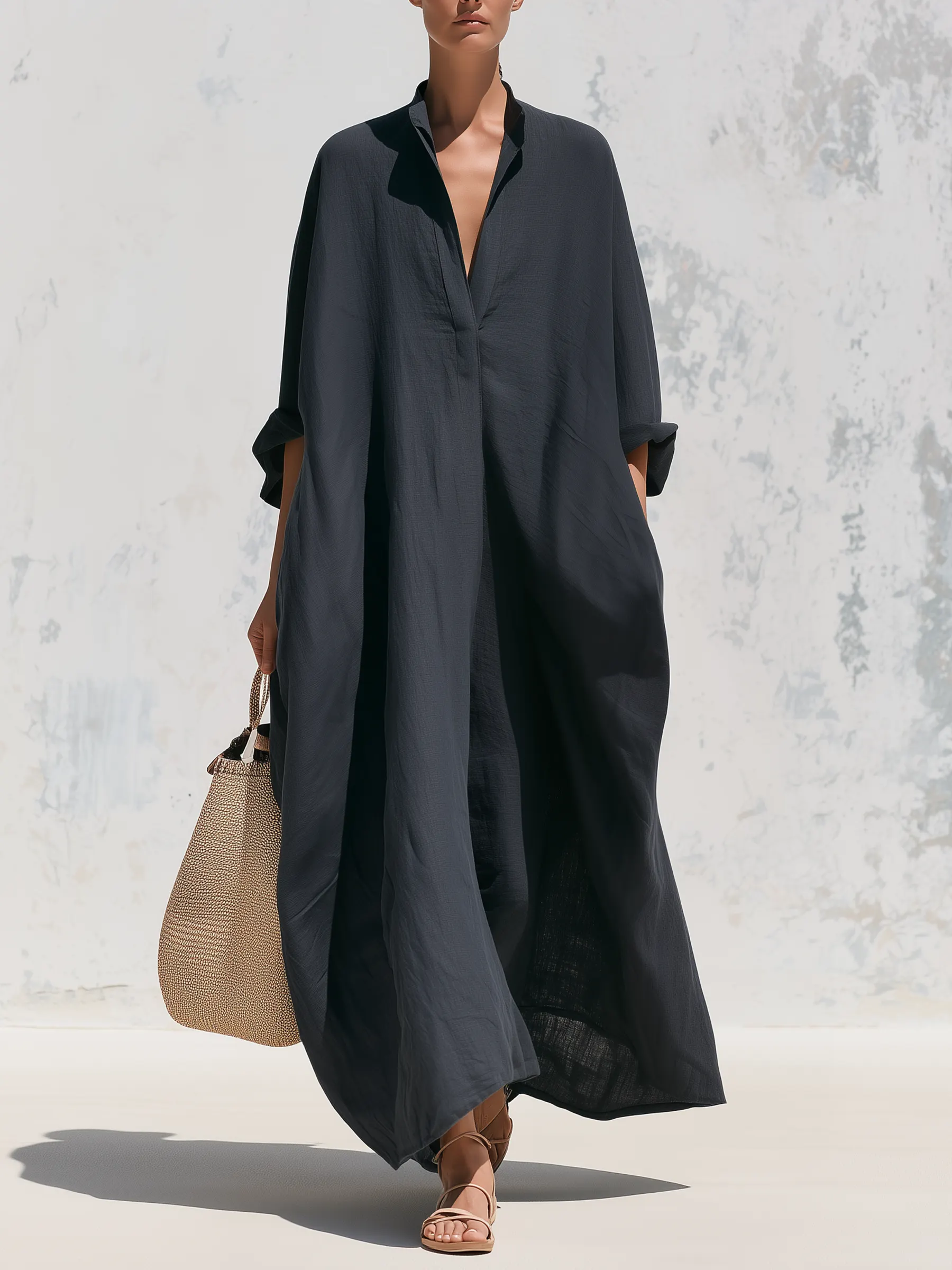 Linen-Blend Relaxed Maxi Dress