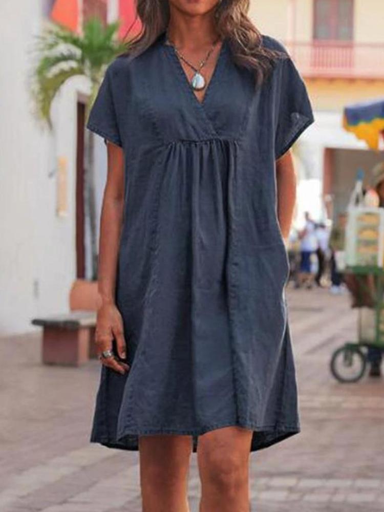 Women's V-Neck Design Short Sleeve Mini Dress