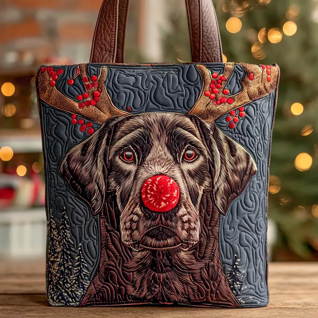 Holiday Reindeer Dog Quilted Tote Bag