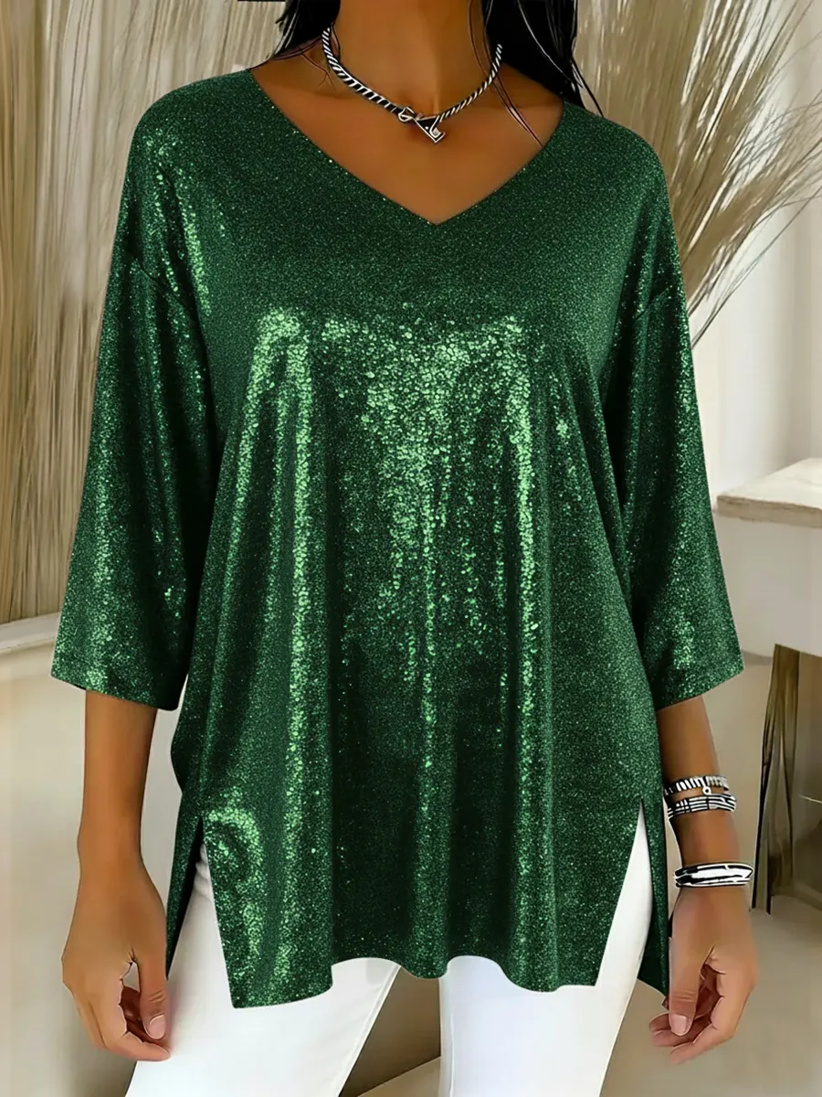 Sparkly Christmas V-neck Top