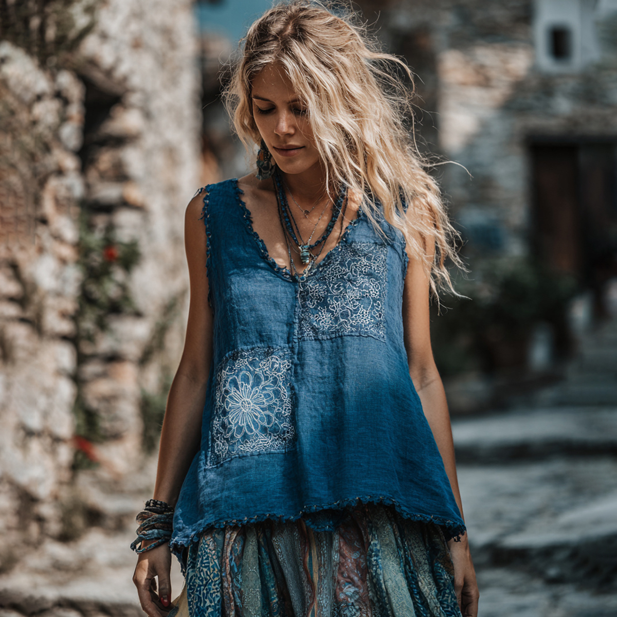 Japanese Floral Art Linen Tank Top