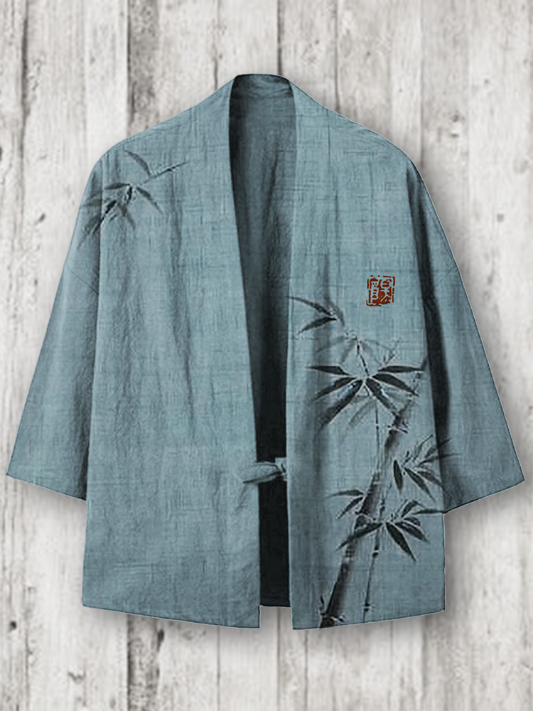 Simple Bamboo Japanese Art Linen Blend Kimono Cardigan