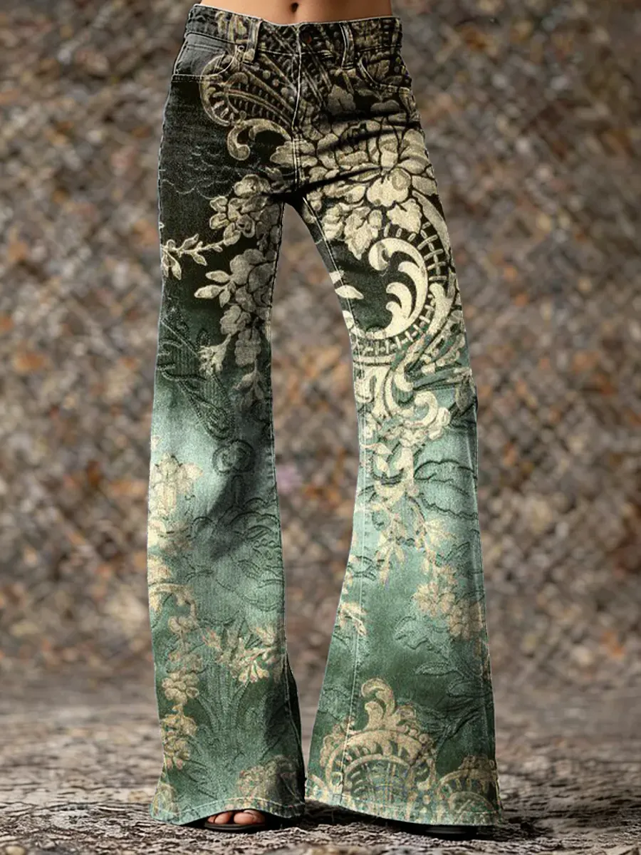 Vintage Totem Art Print Washed Cotton Pants