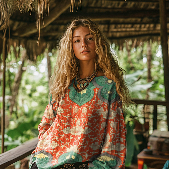 Vintage Floral Print Cotton & Linen Loose Top