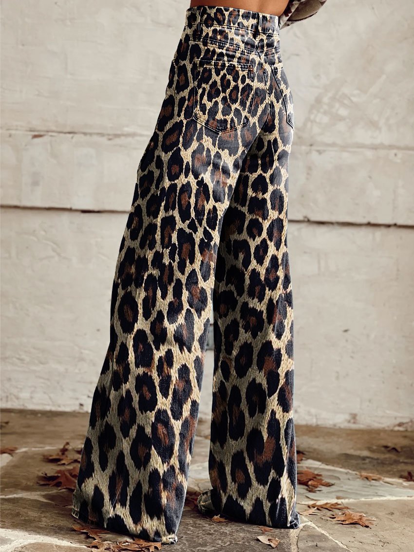 Vintage Western Cowboy Wild Print Casual Wide-Leg Pants