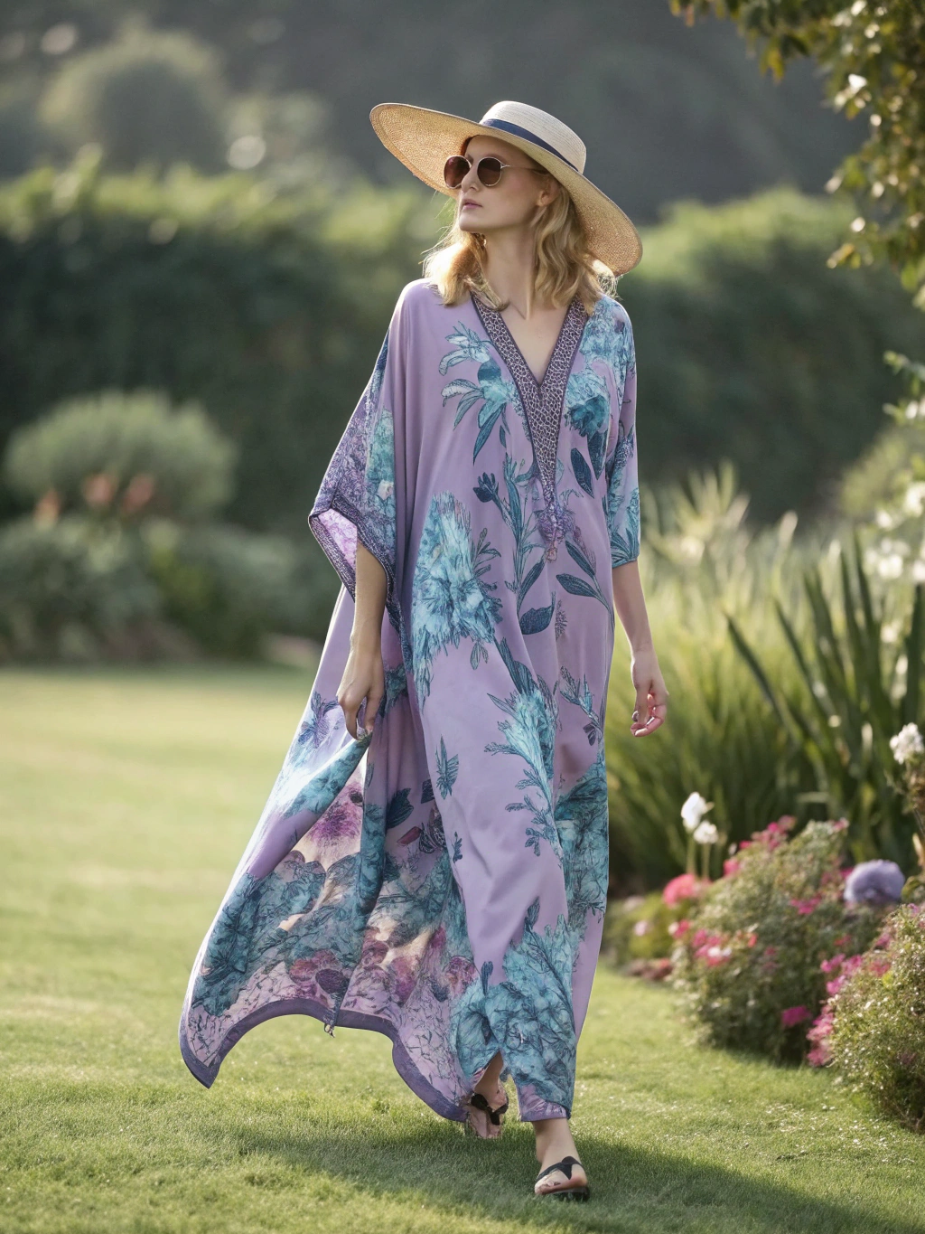 Contton & Linen Long-Sleeve Kaftan Maxi Dress