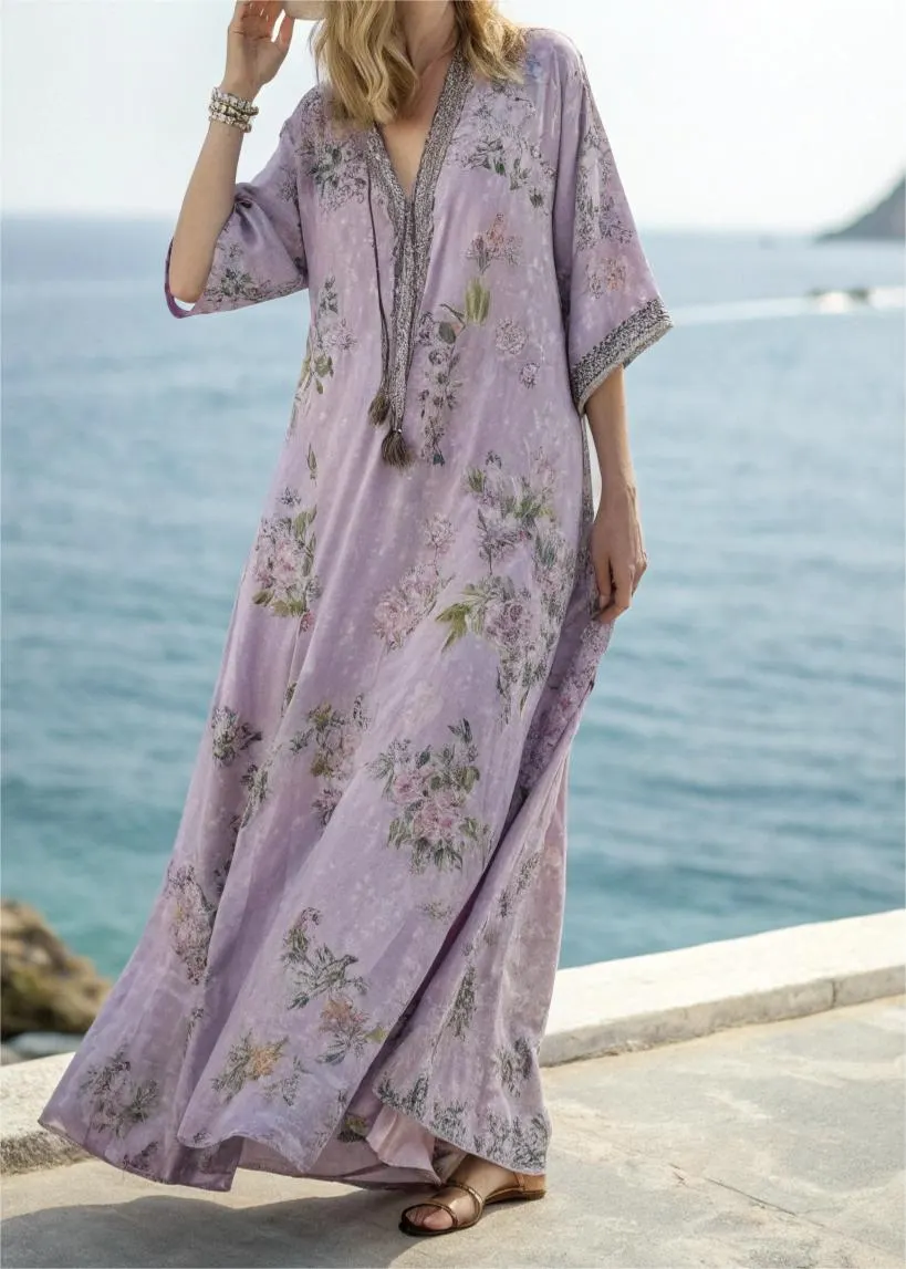 Cotton & Linen Long Sleeve Kaftan Maxi Dress